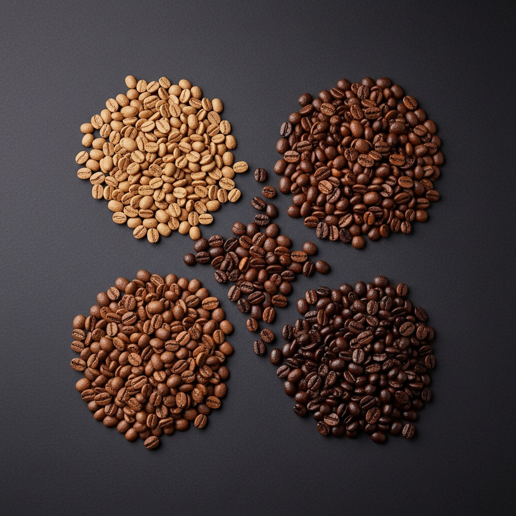 Coffee beans in different roasts 