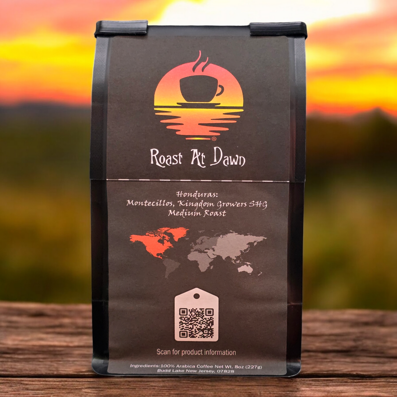 A bag of Honduras Kingdom Growers SHG coffee beans from the Montecillos Mountain Range, showcasing rich and complex flavors.