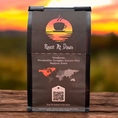 A bag of Honduras Kingdom Growers SHG coffee beans from the Montecillos Mountain Range, showcasing rich and complex flavors.