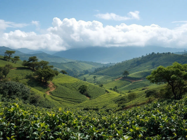 "A bag of Ethiopia Kembata Natural Gr. 1 coffee beans, highlighting the vibrant flavors of blueberry, strawberry, and milk chocolate."